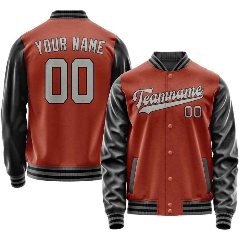 Custom Texas-Orange Black Solid Color Varsity Letterman Jacket JA02240617JG431