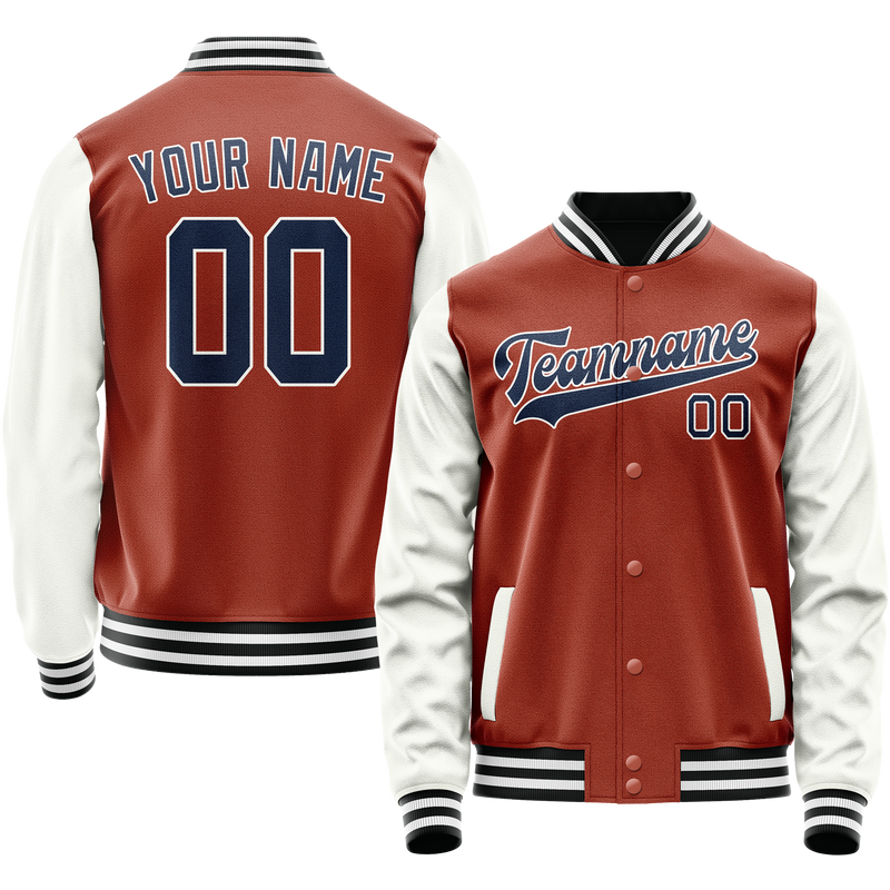Custom Texas-Orange White Solid Color Varsity Letterman Jacket JA02240617JG426