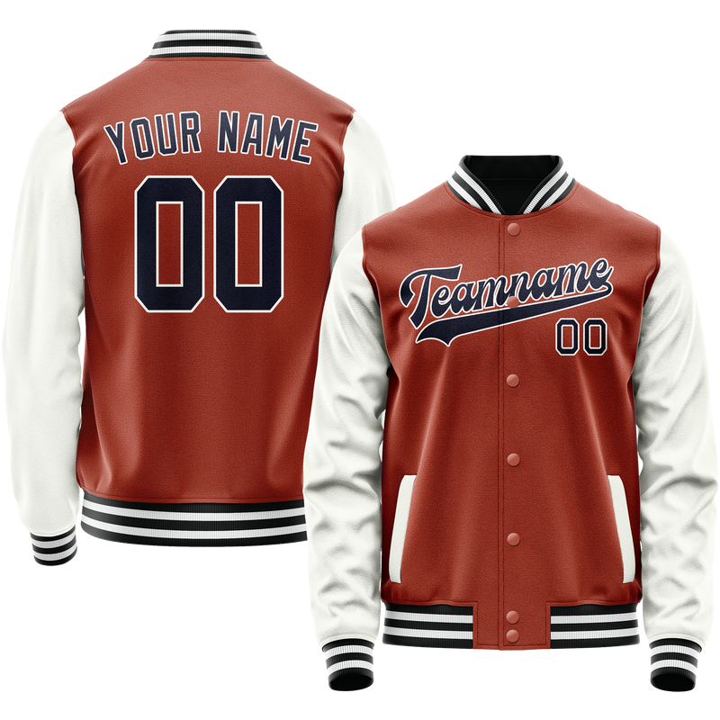 Custom Texas-Orange White Solid Color Varsity Letterman Jacket JA02240617JG427