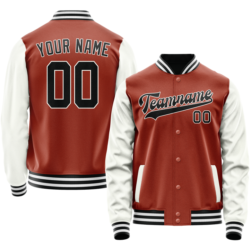 Custom Texas-Orange White Solid Color Varsity Letterman Jacket JA02240617JG425