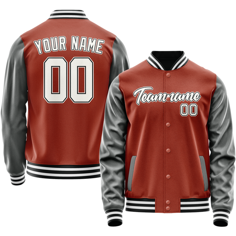 Custom Texas-Orange Gray Solid Color Varsity Letterman Jacket JA02240617JG417