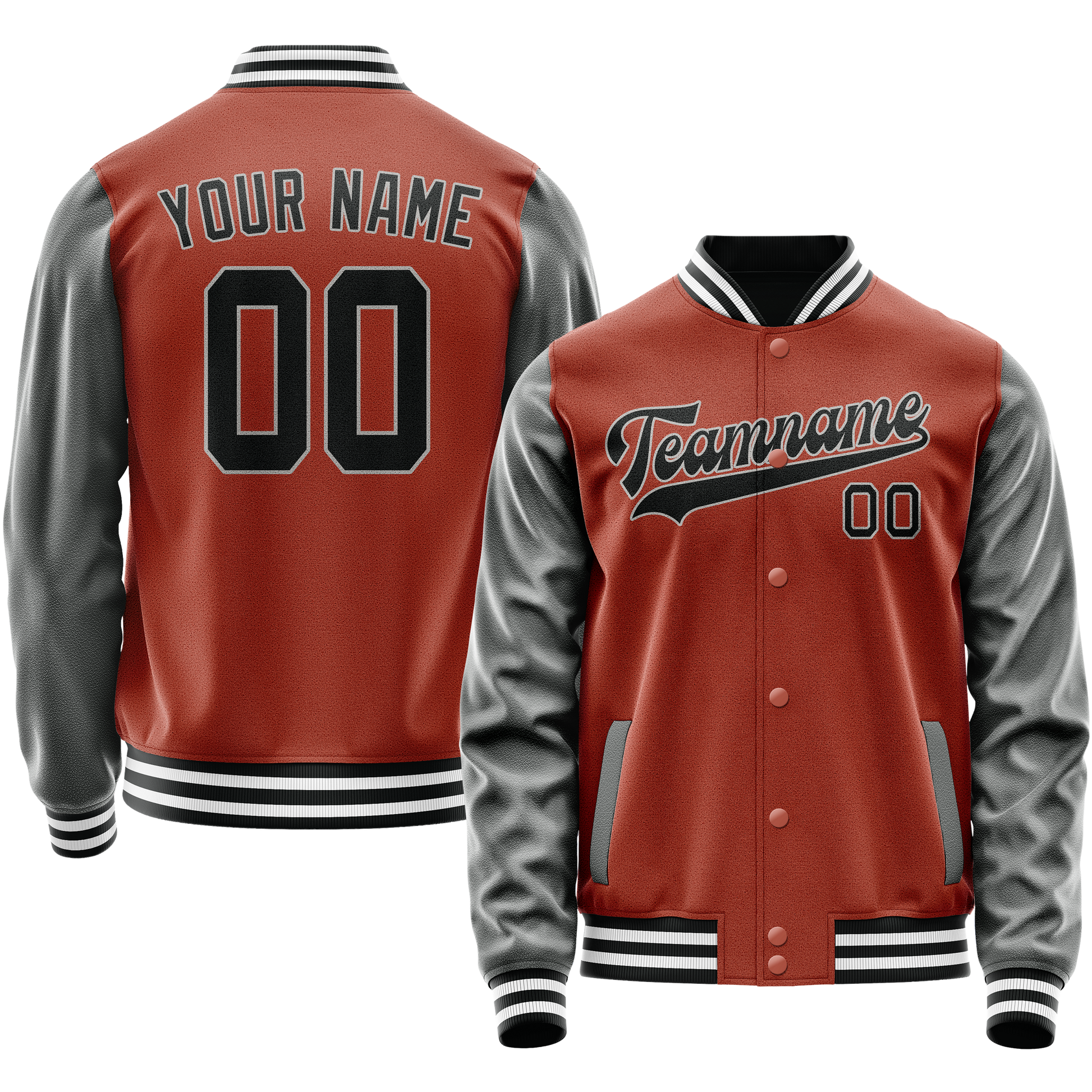 Custom Texas-Orange Gray Solid Color Varsity Letterman Jacket JA02240617JG418