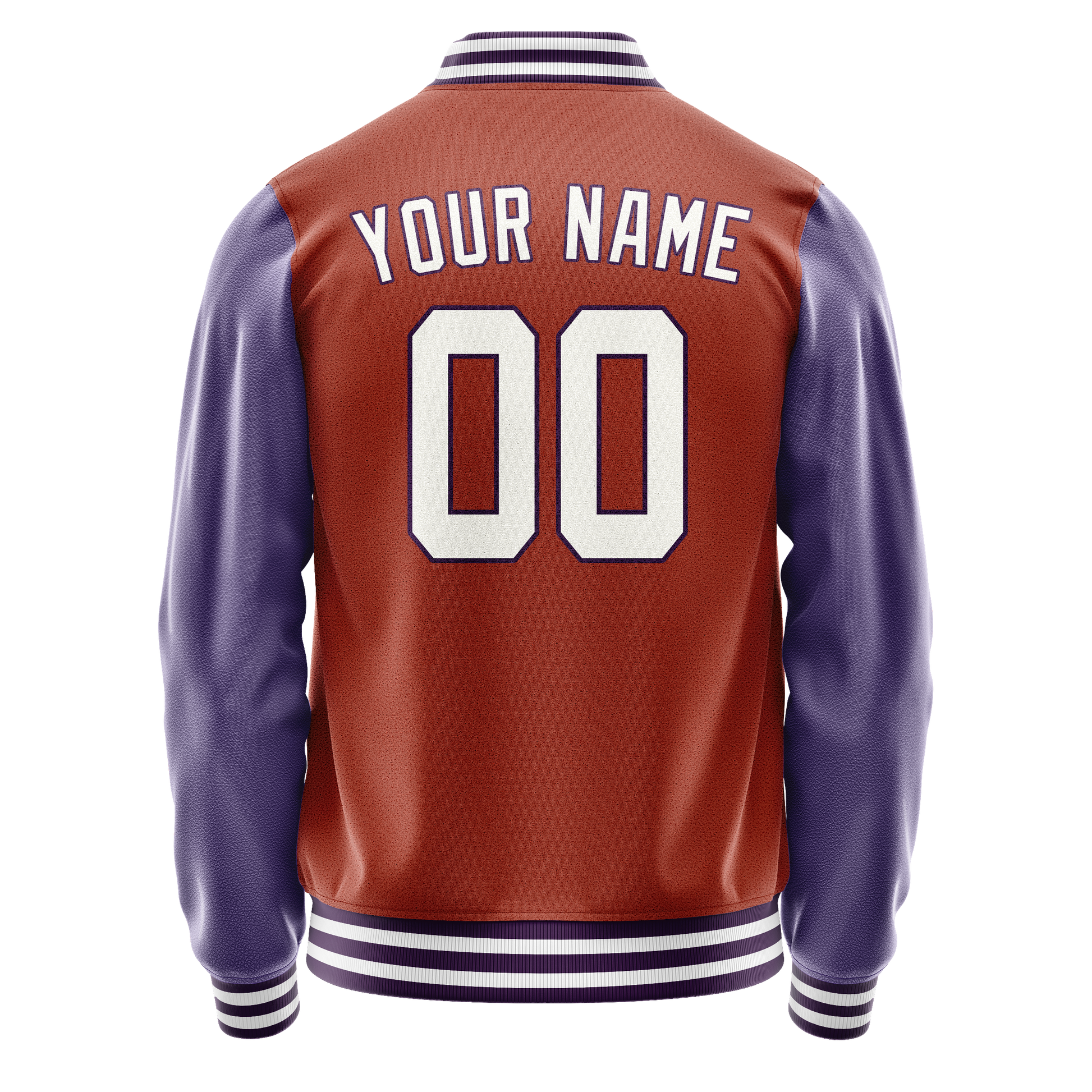Custom Texas-Orange Purple Solid Color Varsity Letterman Jacket JA02240617JG422