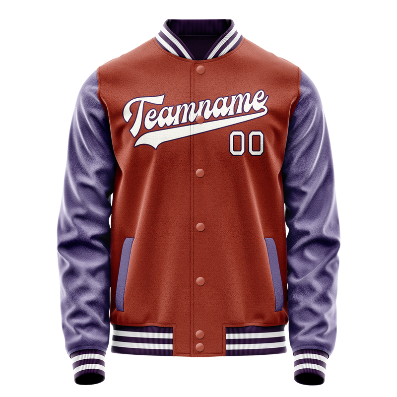 Custom Texas-Orange Purple Solid Color Varsity Letterman Jacket JA02240617JG422