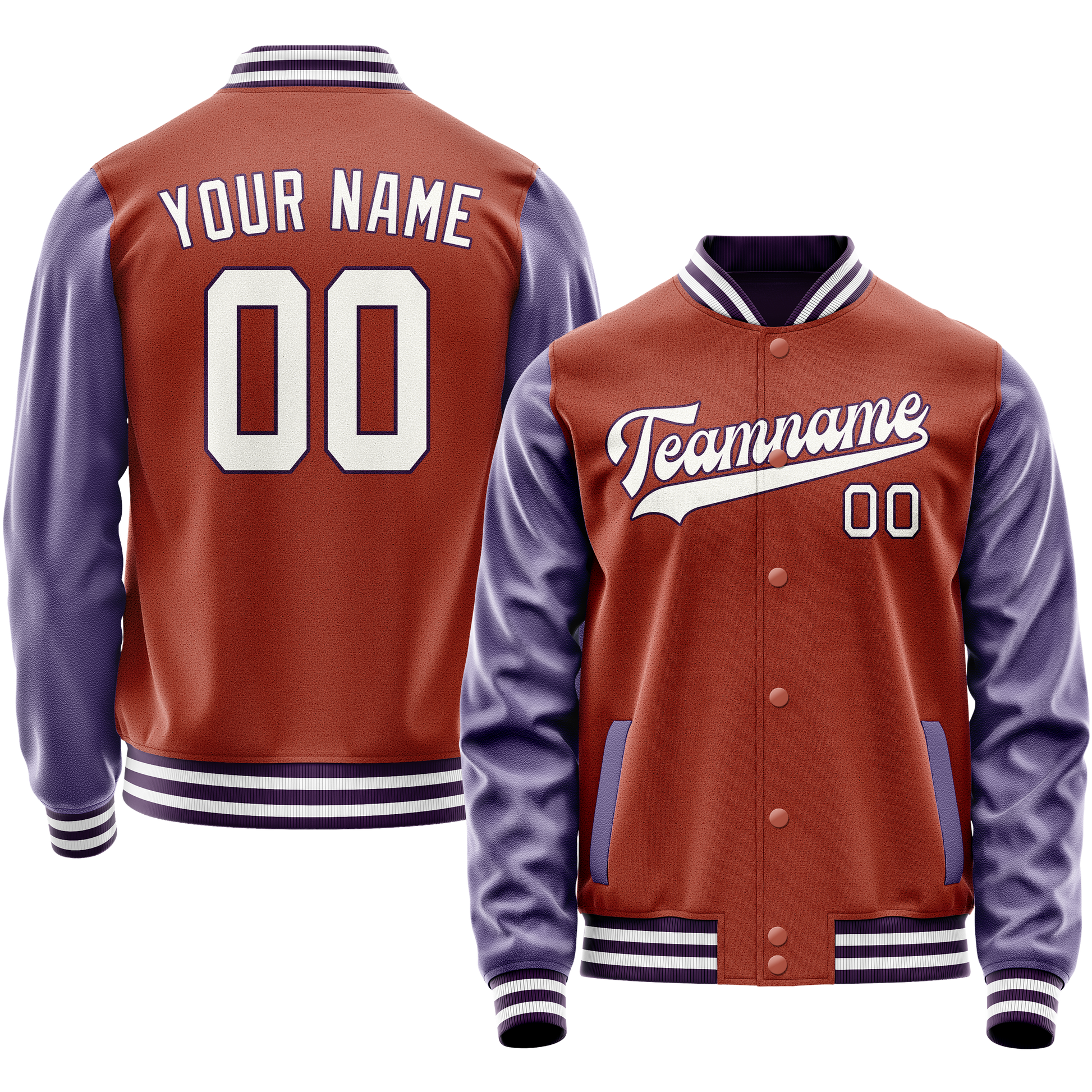 Custom Texas-Orange Purple Solid Color Varsity Letterman Jacket JA02240617JG422