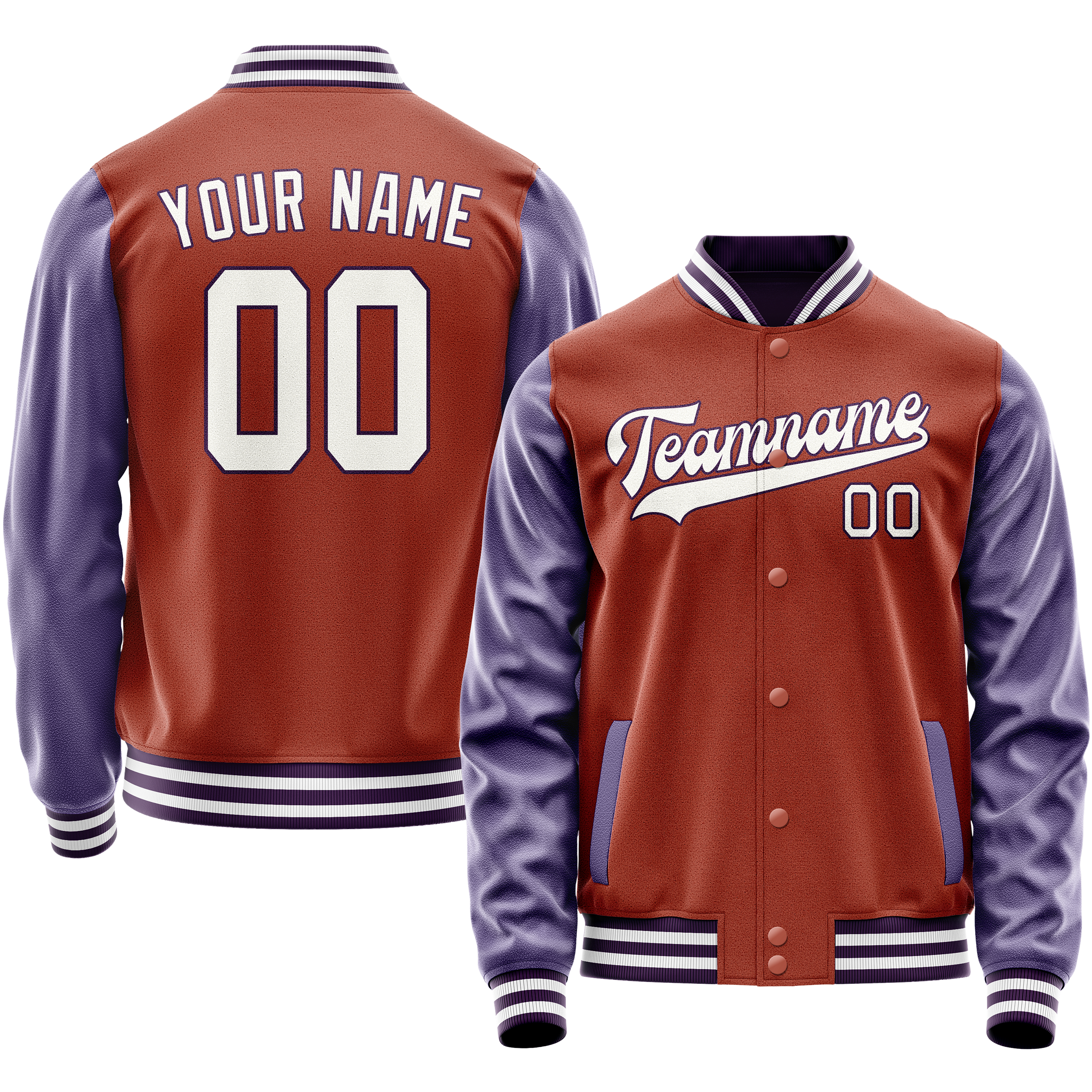 Custom Texas-Orange Purple Solid Color Varsity Letterman Jacket JA02240617JG422
