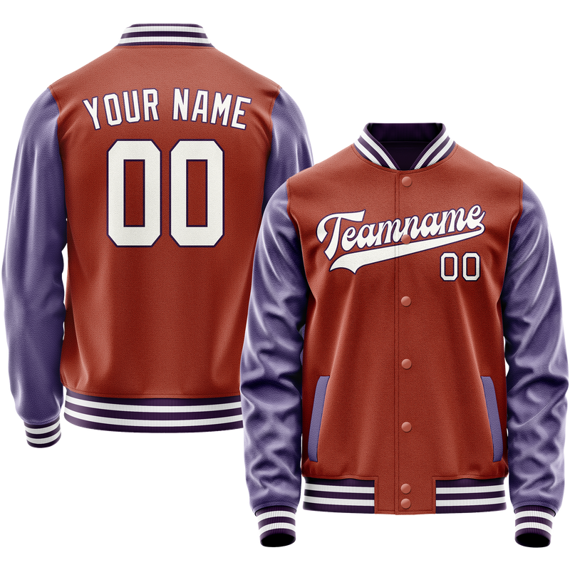 Custom Texas-Orange Purple Solid Color Varsity Letterman Jacket JA02240617JG422