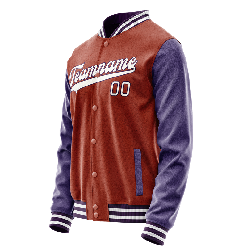Custom Texas-Orange Purple Solid Color Varsity Letterman Jacket JA02240617JG422