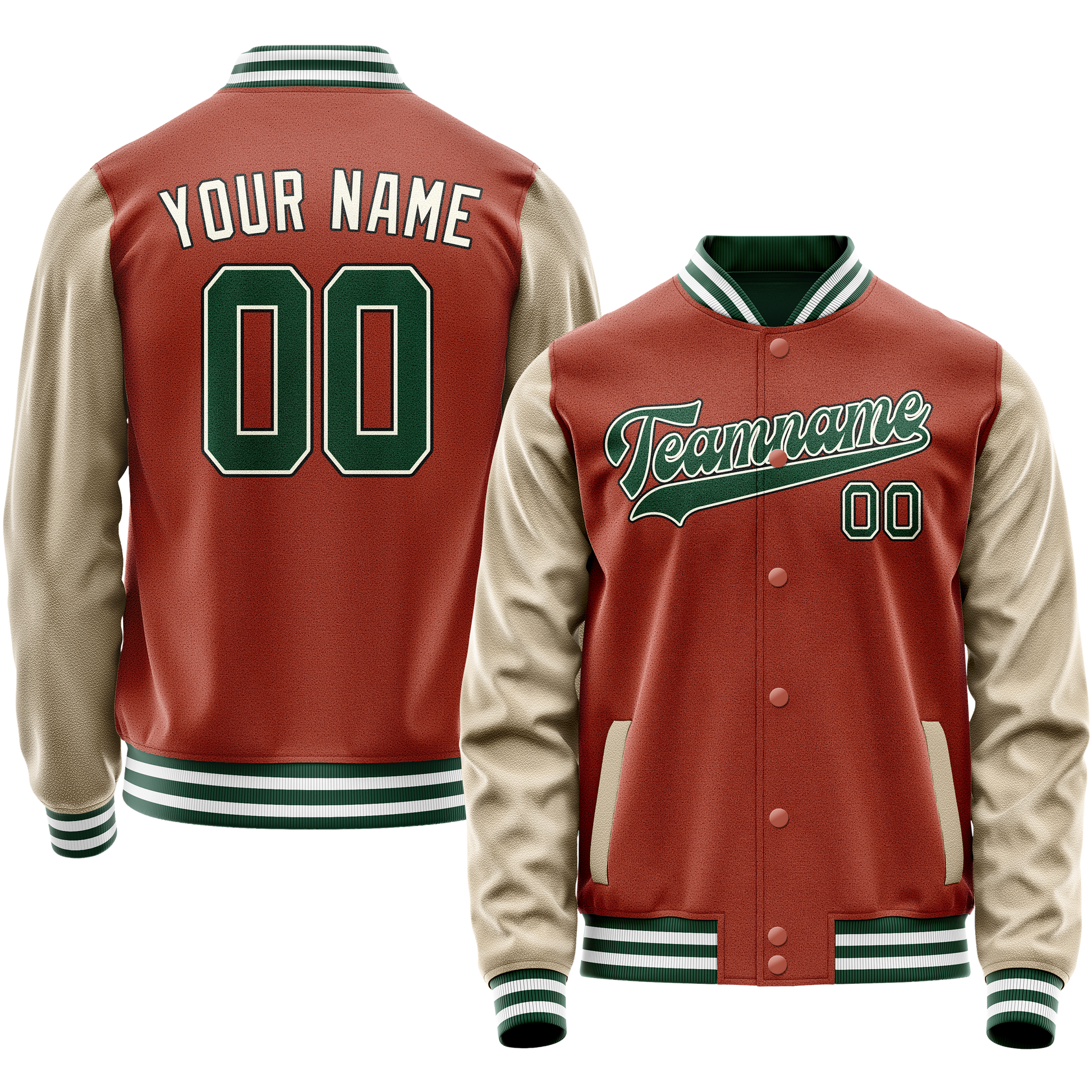 Custom Texas-Orange Cream Solid Color Varsity Letterman Jacket JA02240617JG432