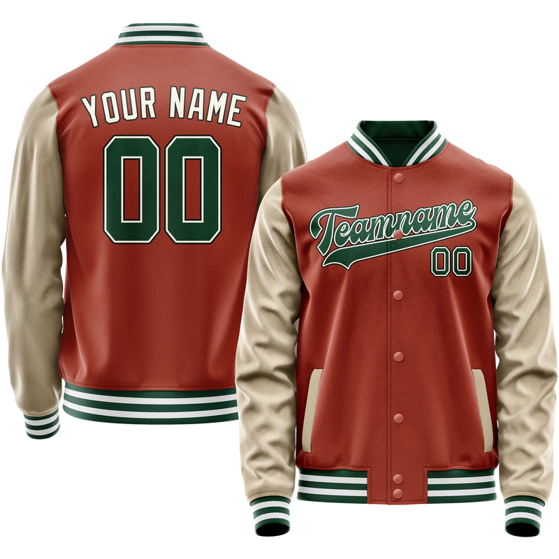 Custom Texas-Orange Cream Solid Color Varsity Letterman Jacket JA02240617JG432
