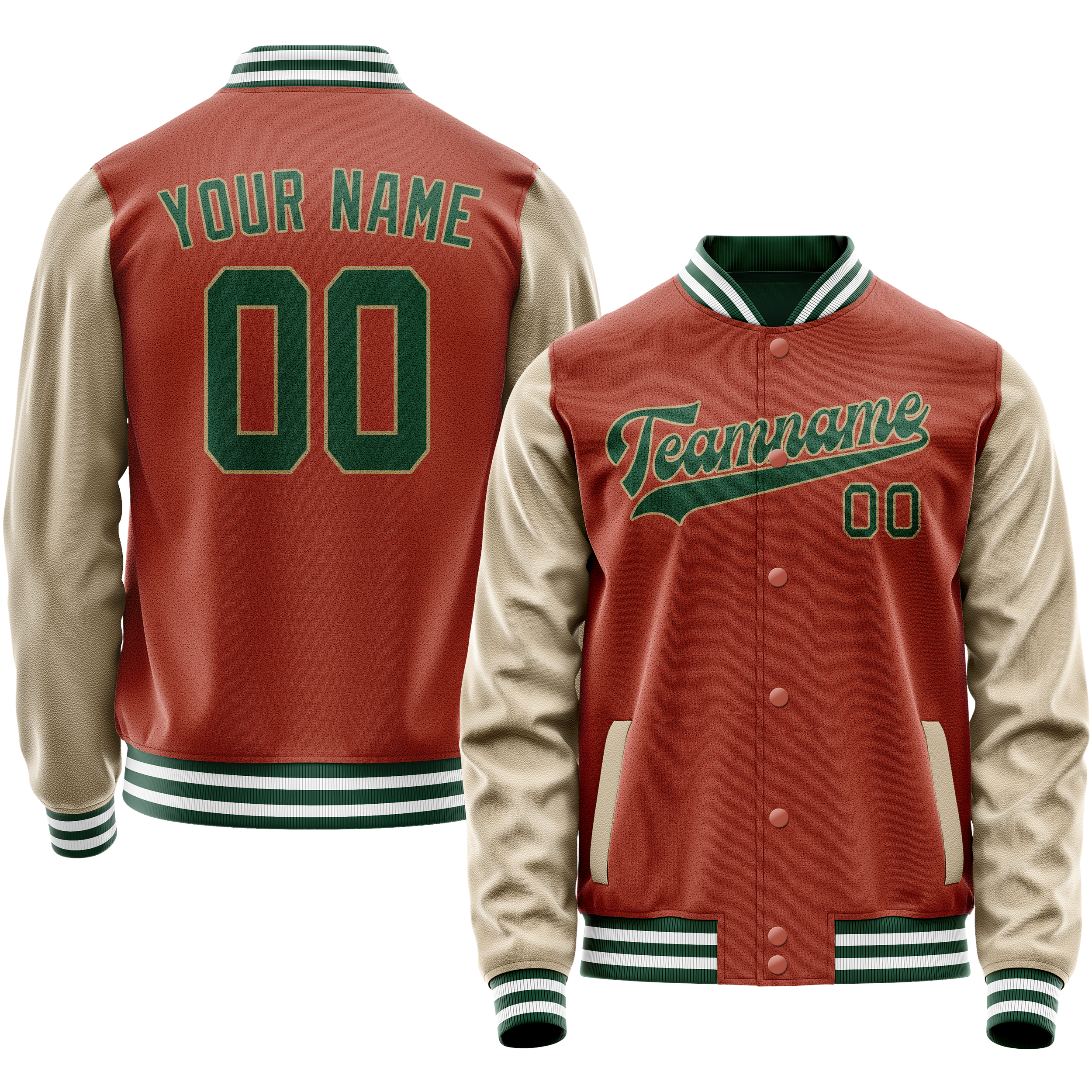 Custom Texas-Orange Cream Solid Color Varsity Letterman Jacket JA02240617JG430