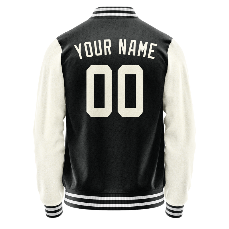 Custom Black Cream Solid Color Varsity Letterman Jacket JA02240617XF008