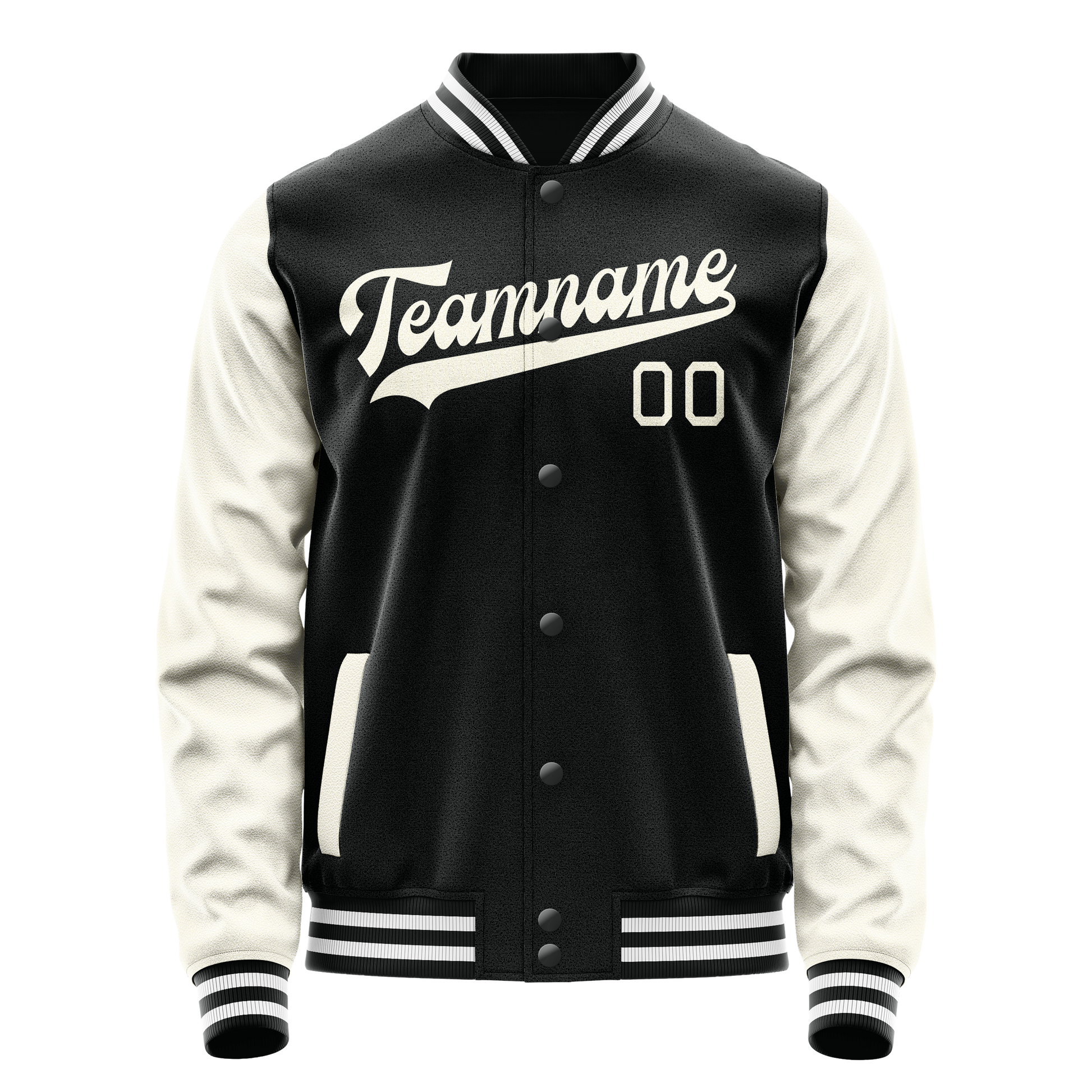Custom Black Cream Solid Color Varsity Letterman Jacket JA02240617XF008