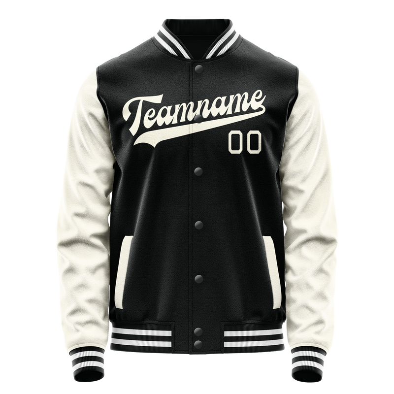 Custom Black Cream Solid Color Varsity Letterman Jacket JA02240617XF008