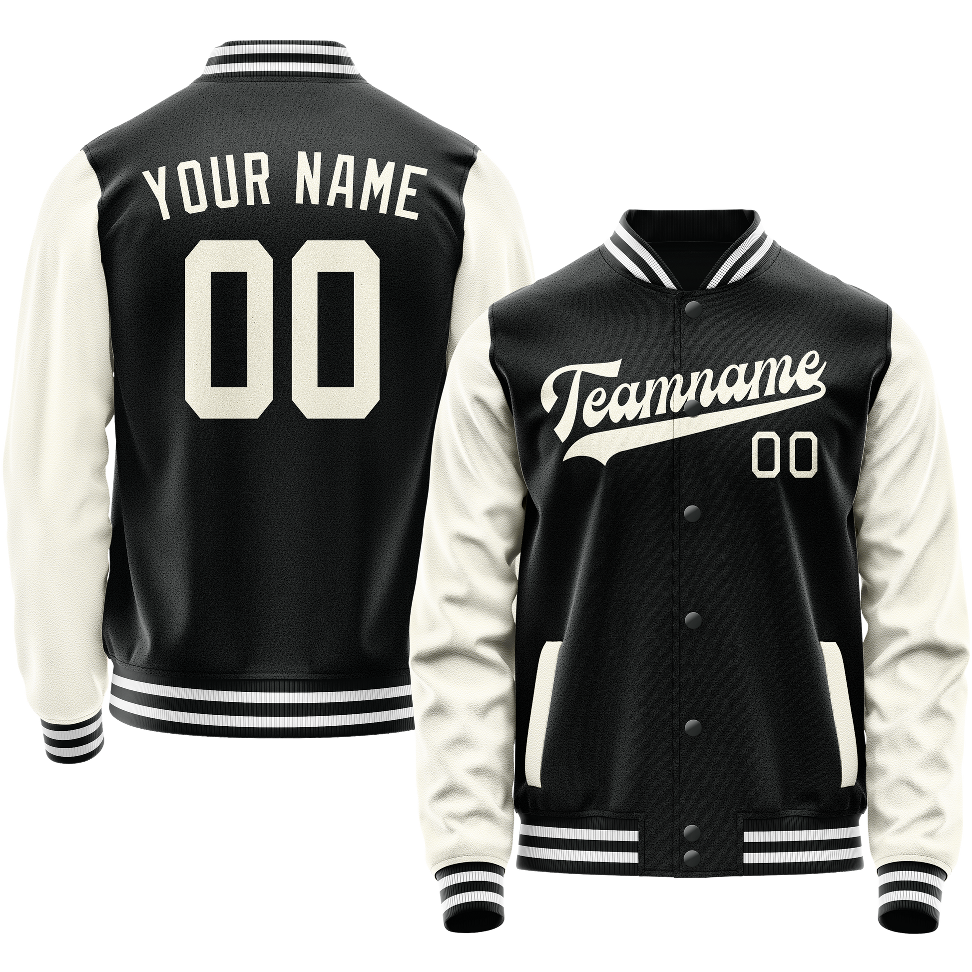 Custom Black Cream Solid Color Varsity Letterman Jacket JA02240617XF008