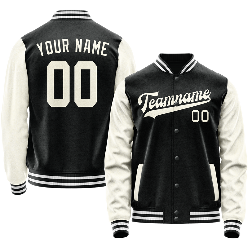 Custom Black Cream Solid Color Varsity Letterman Jacket JA02240617XF008