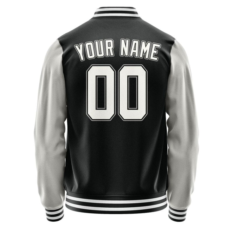 Custom Black Gray Solid Color Varsity Letterman Jacket JA02240617XF015