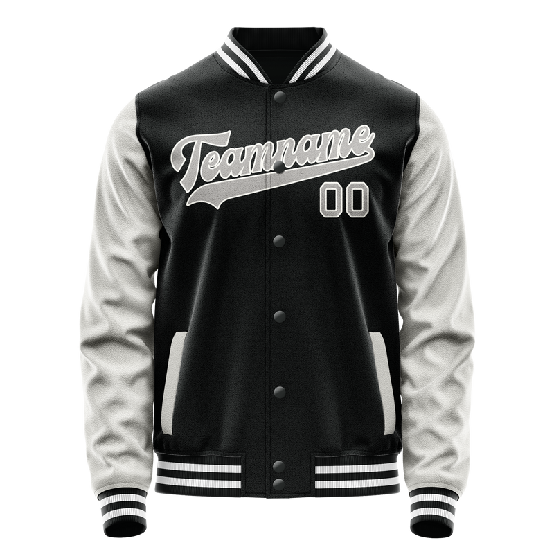 Custom Black Gray Solid Color Varsity Letterman Jacket JA02240617XF015