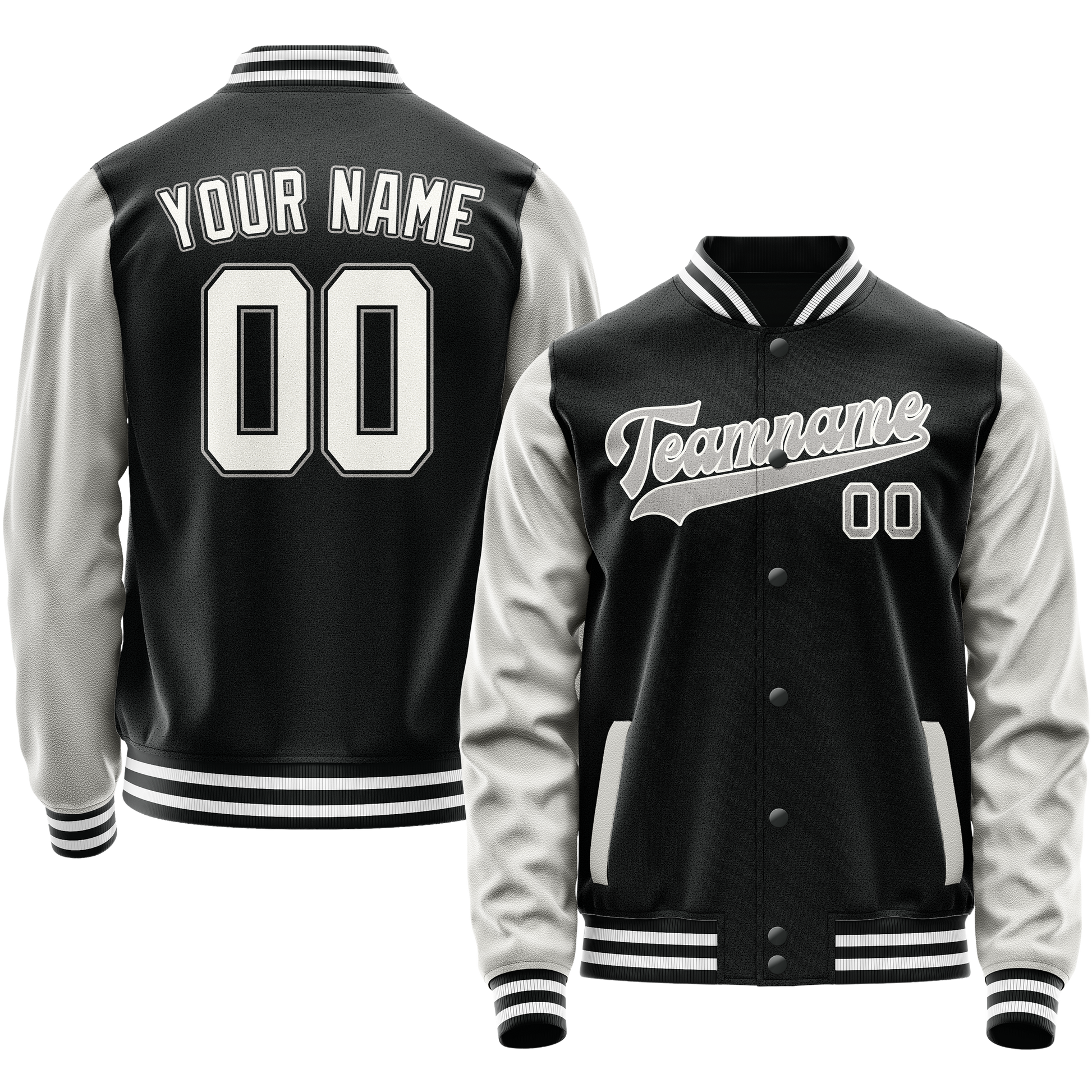 Custom Black Gray Solid Color Varsity Letterman Jacket JA02240617XF015
