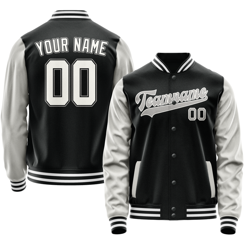 Custom Black Gray Solid Color Varsity Letterman Jacket JA02240617XF015