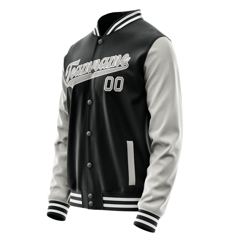 Custom Black Gray Solid Color Varsity Letterman Jacket JA02240617XF015
