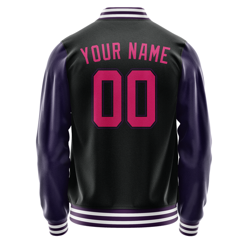 Custom Black Purple Solid Color Varsity Letterman Jacket JA02240617XF011