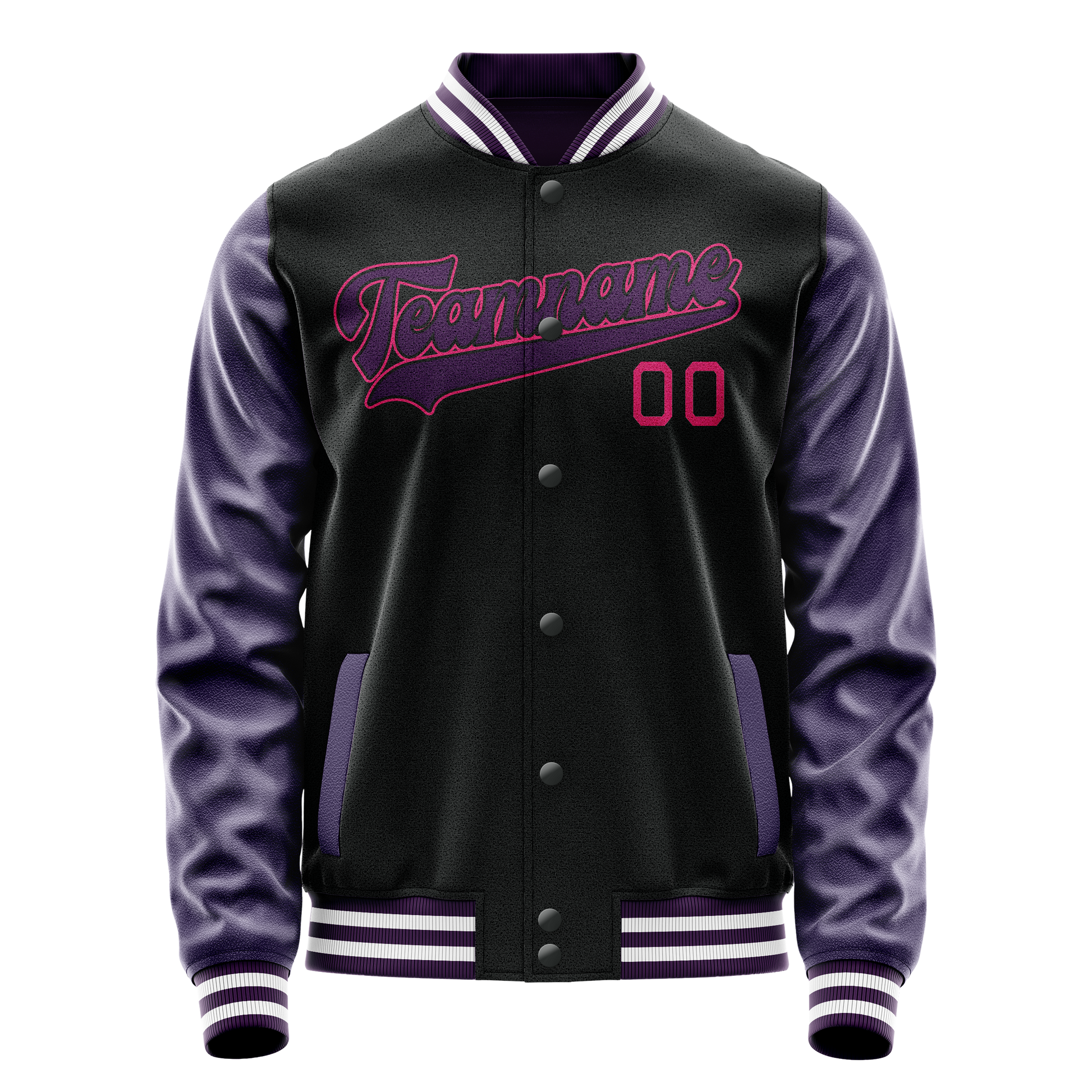 Custom Black Purple Solid Color Varsity Letterman Jacket JA02240617XF011