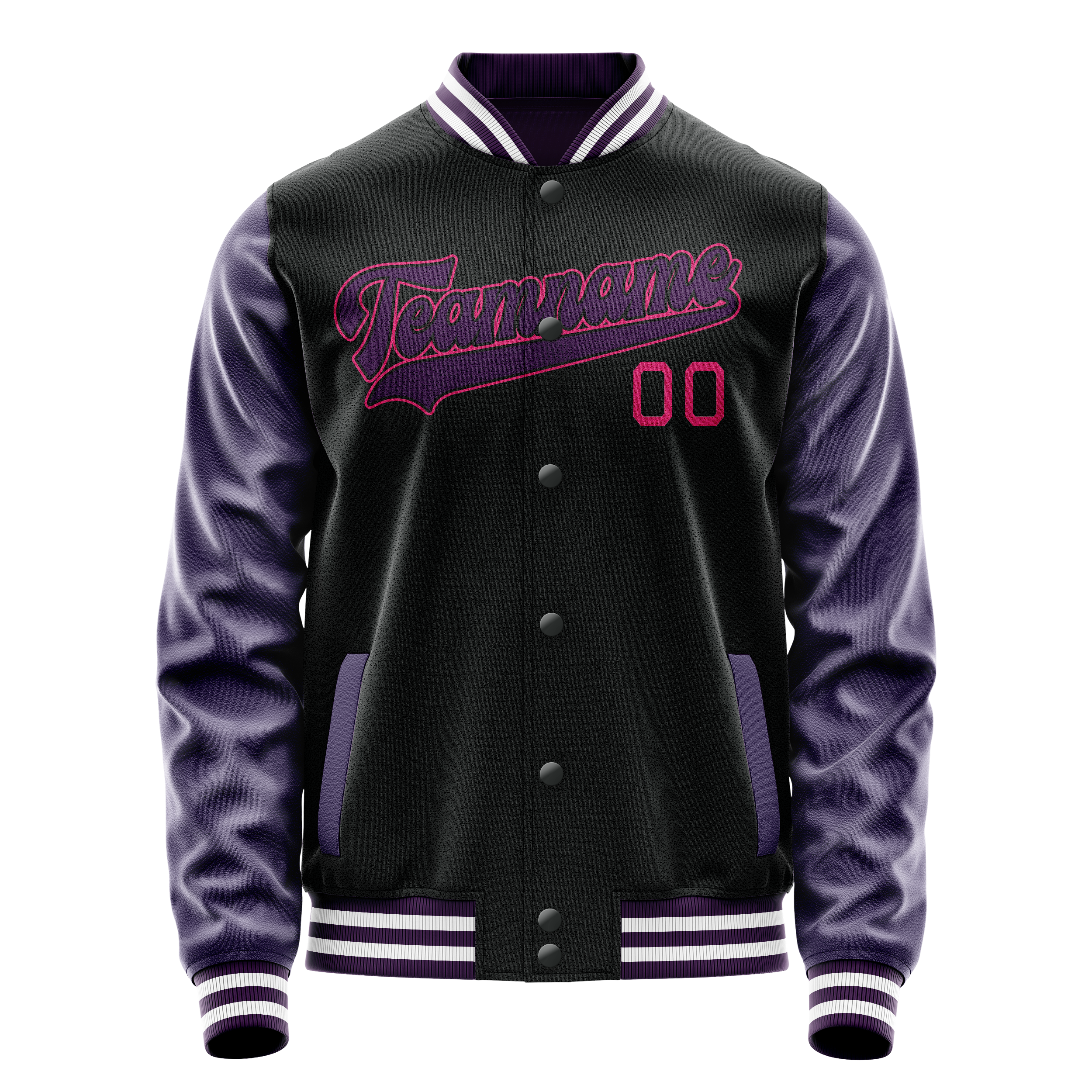 Custom Black Purple Solid Color Varsity Letterman Jacket JA02240617XF011