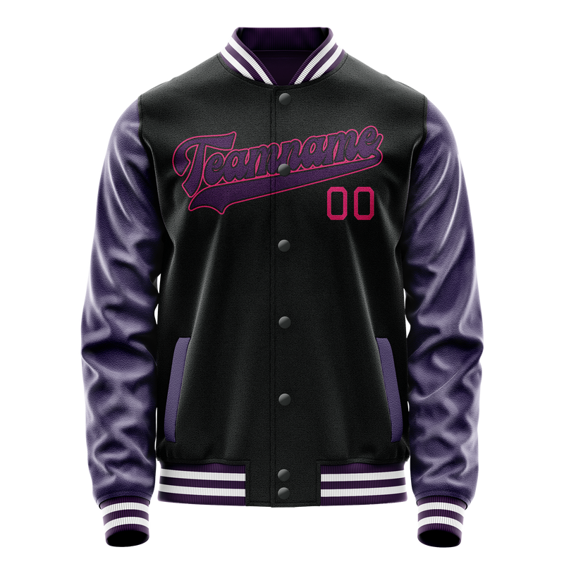 Custom Black Purple Solid Color Varsity Letterman Jacket JA02240617XF011