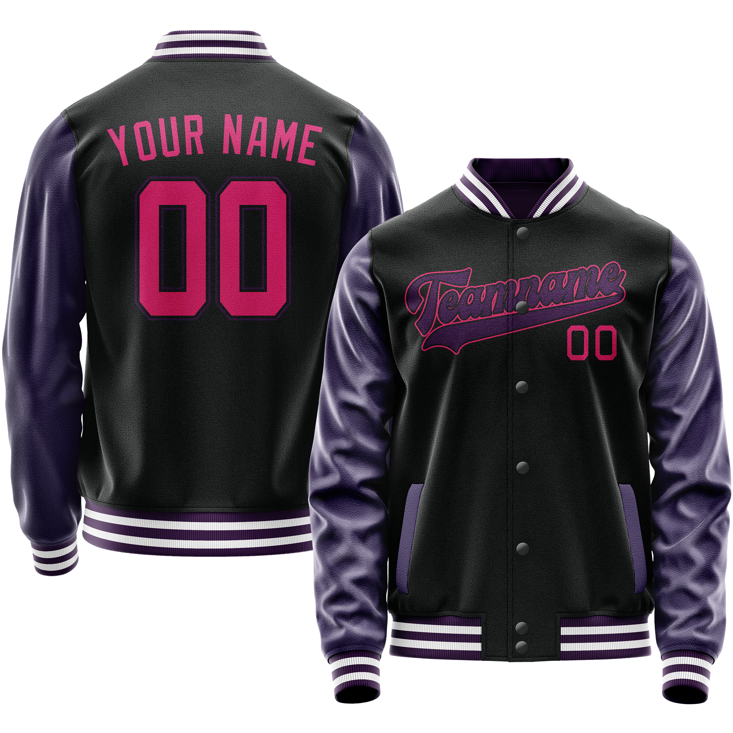 Custom Black Purple Solid Color Varsity Letterman Jacket JA02240617XF011