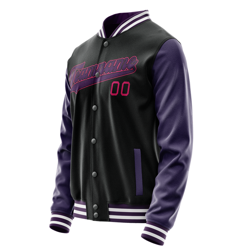 Custom Black Purple Solid Color Varsity Letterman Jacket JA02240617XF011