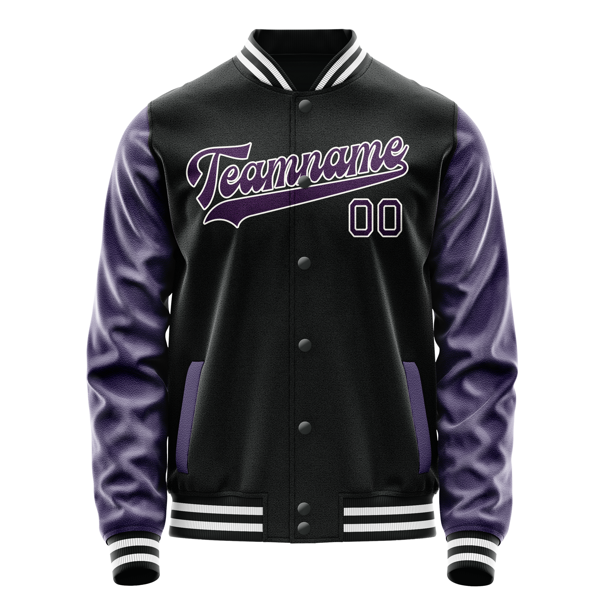 Custom Black Purple Solid Color Varsity Letterman Jacket JA02240617XF016