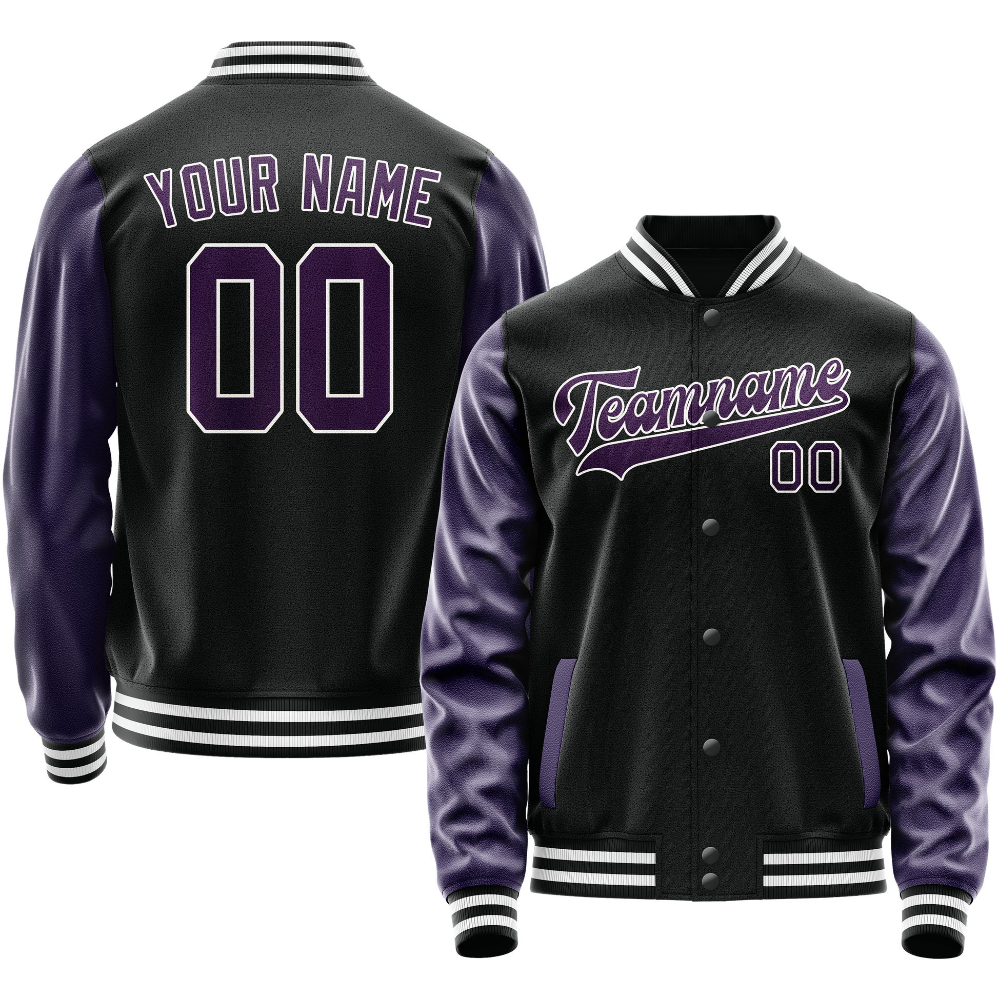 Custom Black Purple Solid Color Varsity Letterman Jacket JA02240617XF016