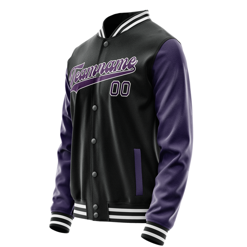 Custom Black Purple Solid Color Varsity Letterman Jacket JA02240617XF016