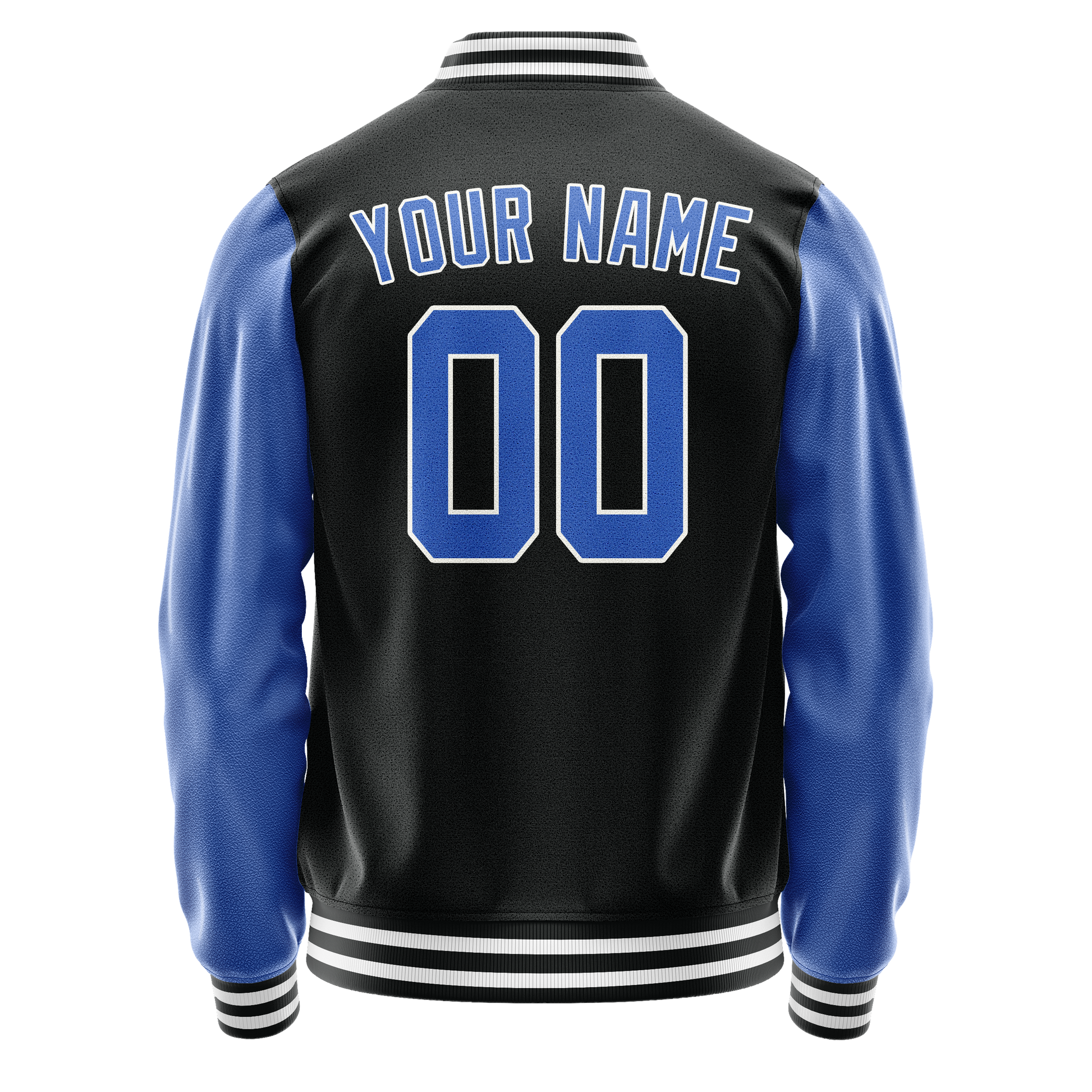 Custom Black Light-Blue Solid Color Varsity Letterman Jacket JA02240617XF030