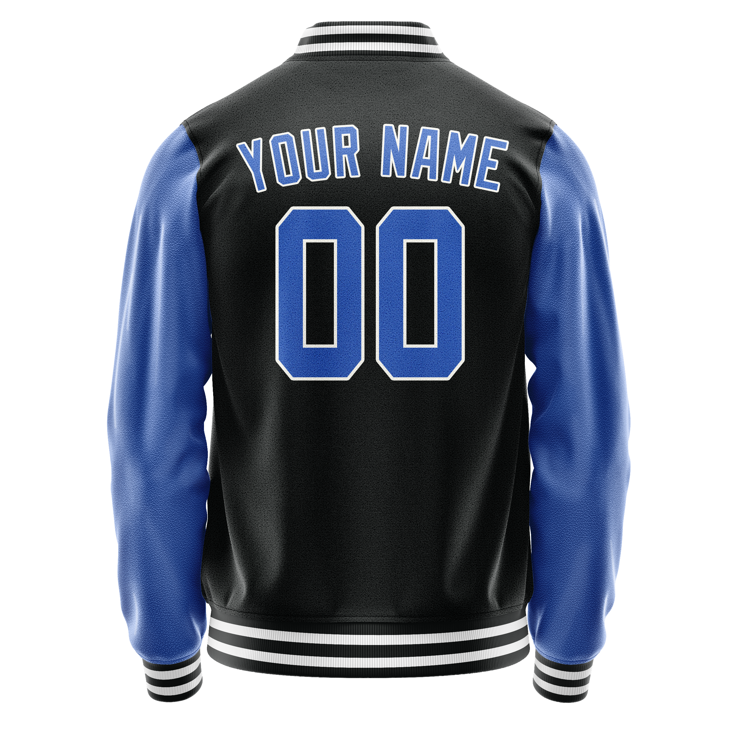 Custom Black Light-Blue Solid Color Varsity Letterman Jacket JA02240617XF030