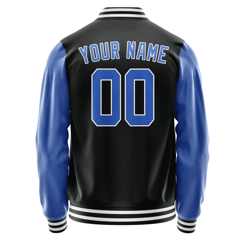 Custom Black Light-Blue Solid Color Varsity Letterman Jacket JA02240617XF030