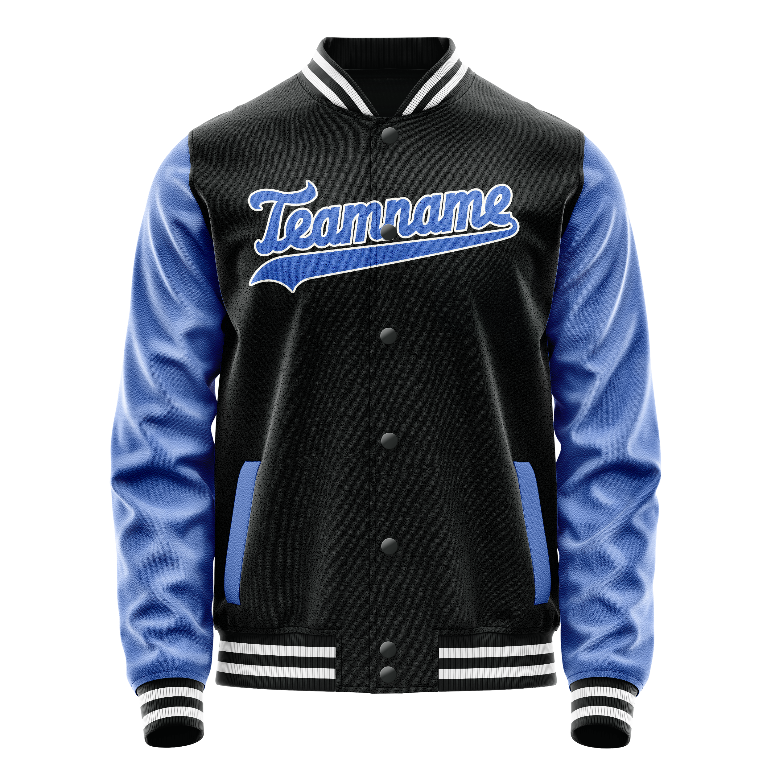 Custom Black Light-Blue Solid Color Varsity Letterman Jacket JA02240617XF030