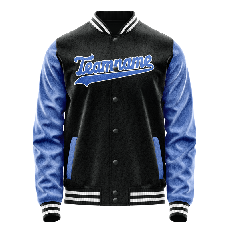 Custom Black Light-Blue Solid Color Varsity Letterman Jacket JA02240617XF030