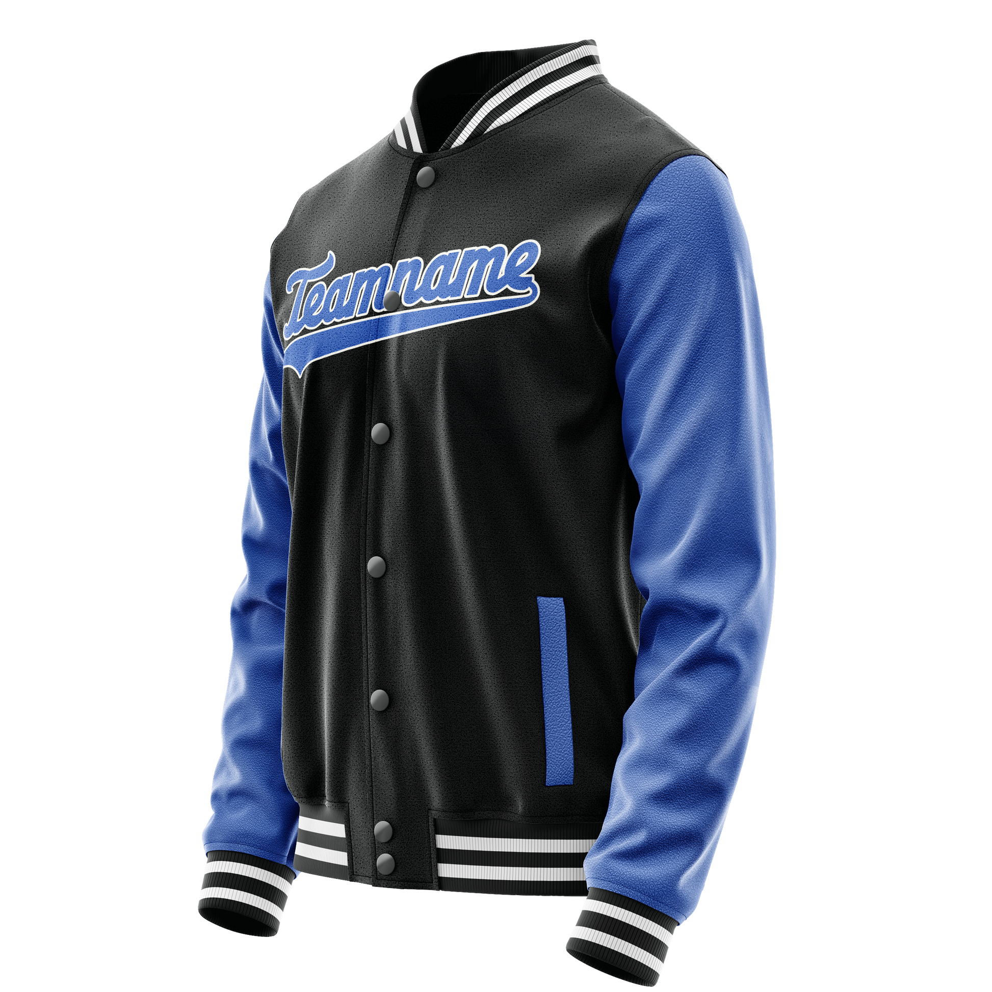 Custom Black Light-Blue Solid Color Varsity Letterman Jacket JA02240617XF030
