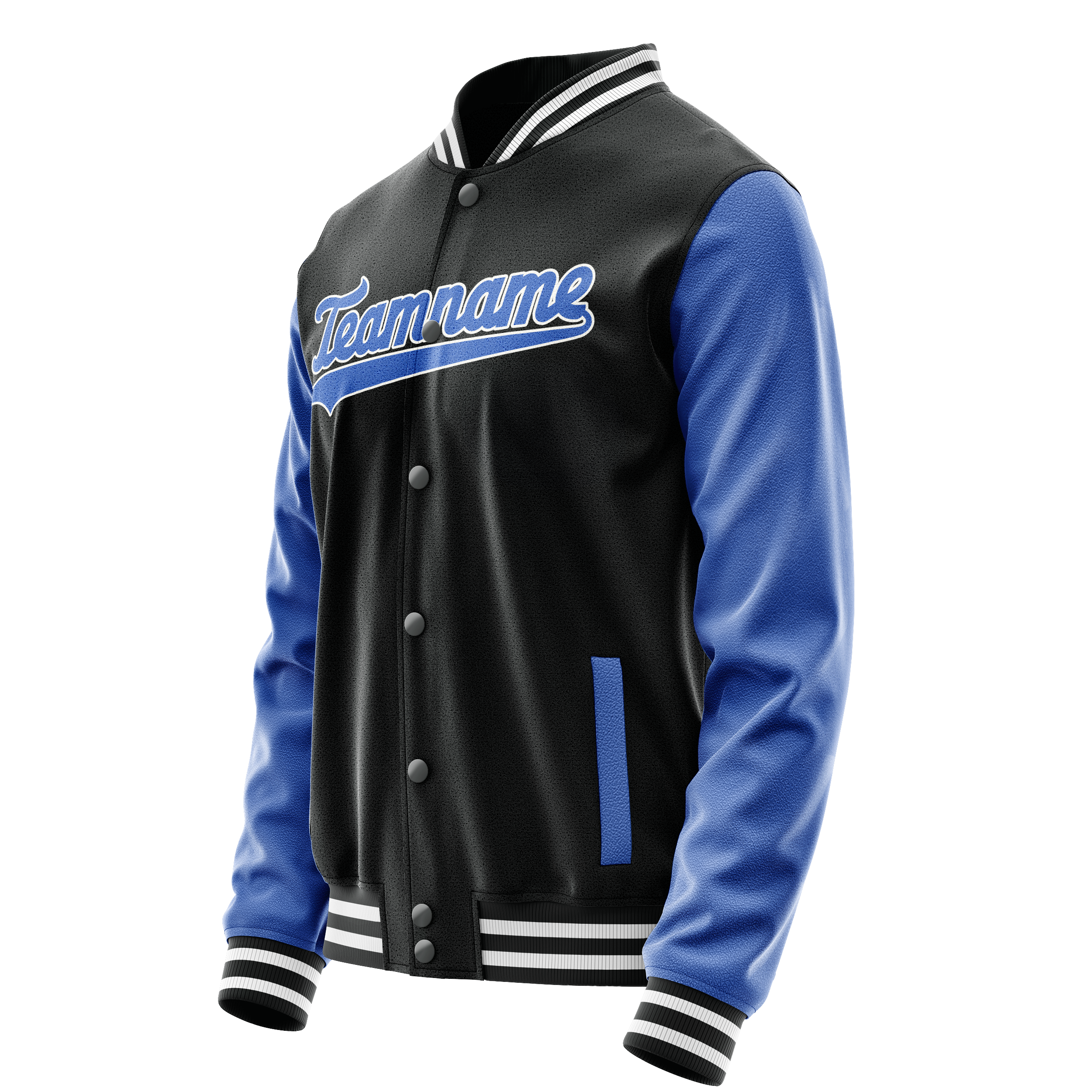 Custom Black Light-Blue Solid Color Varsity Letterman Jacket JA02240617XF030