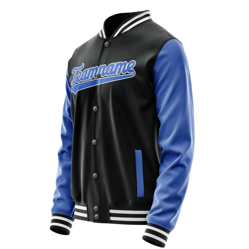 Custom Black Light-Blue Solid Color Varsity Letterman Jacket JA02240617XF030