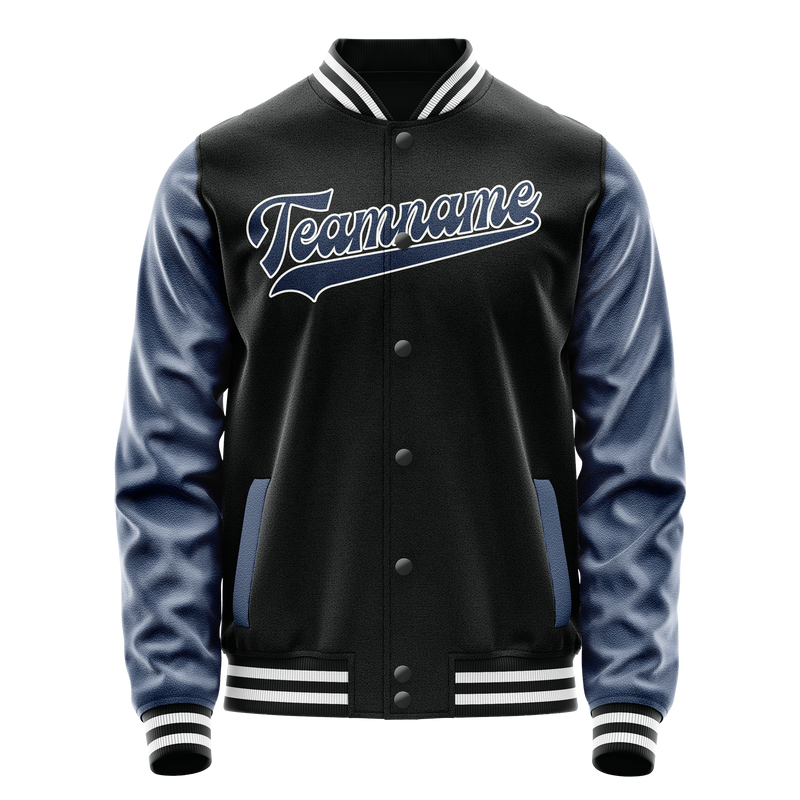 Custom Black Royal Solid Color Varsity Letterman Jacket JA02240617XF010