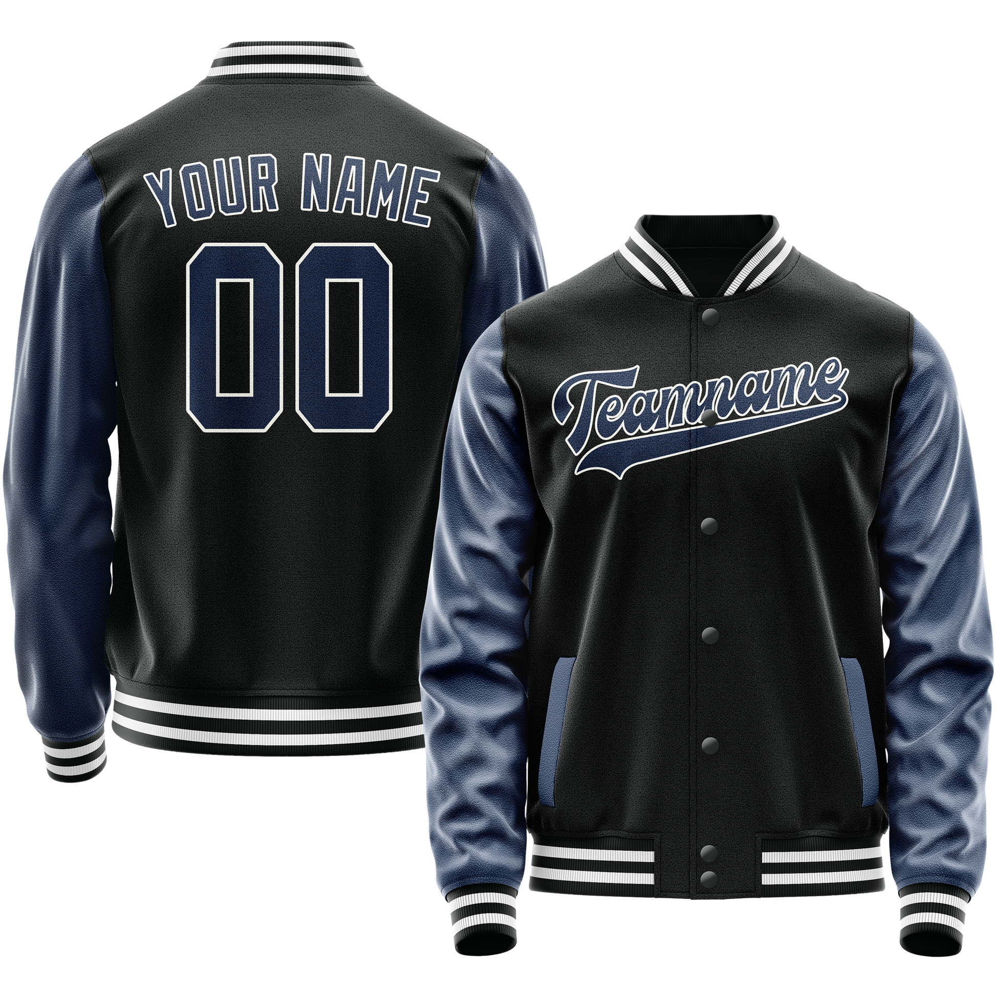 Custom Black Royal Solid Color Varsity Letterman Jacket JA02240617XF010