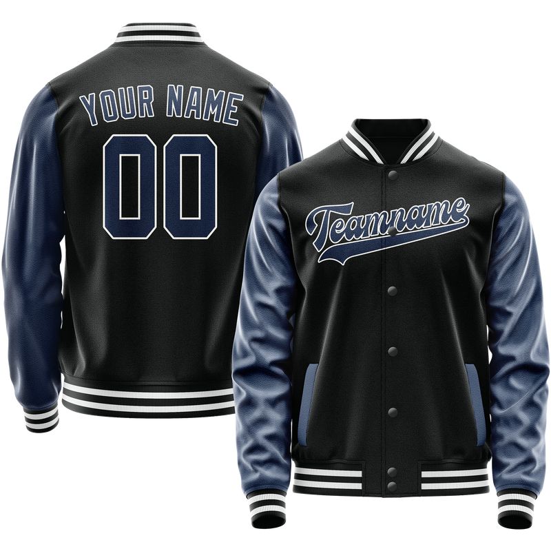 Custom Black Royal Solid Color Varsity Letterman Jacket JA02240617XF010