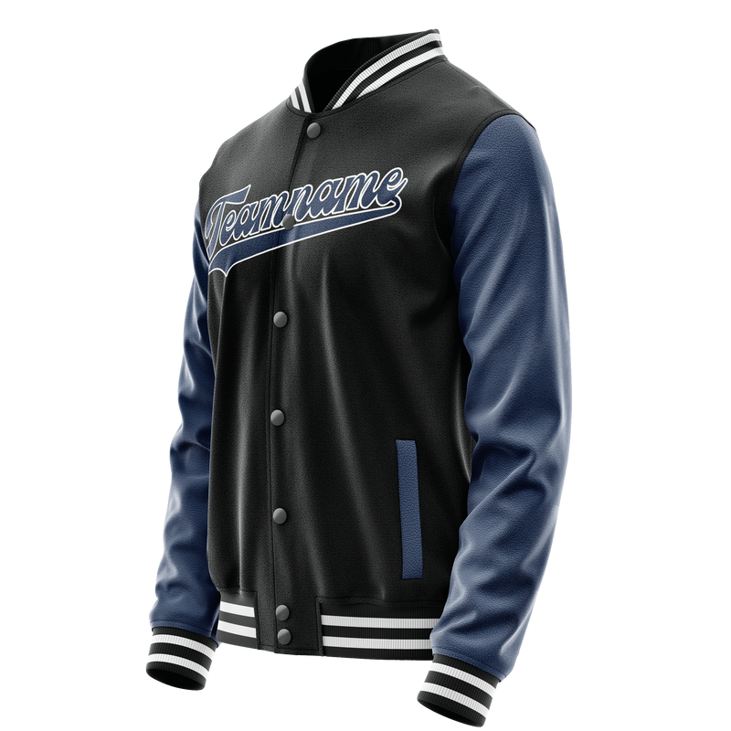 Custom Black Royal Solid Color Varsity Letterman Jacket JA02240617XF010