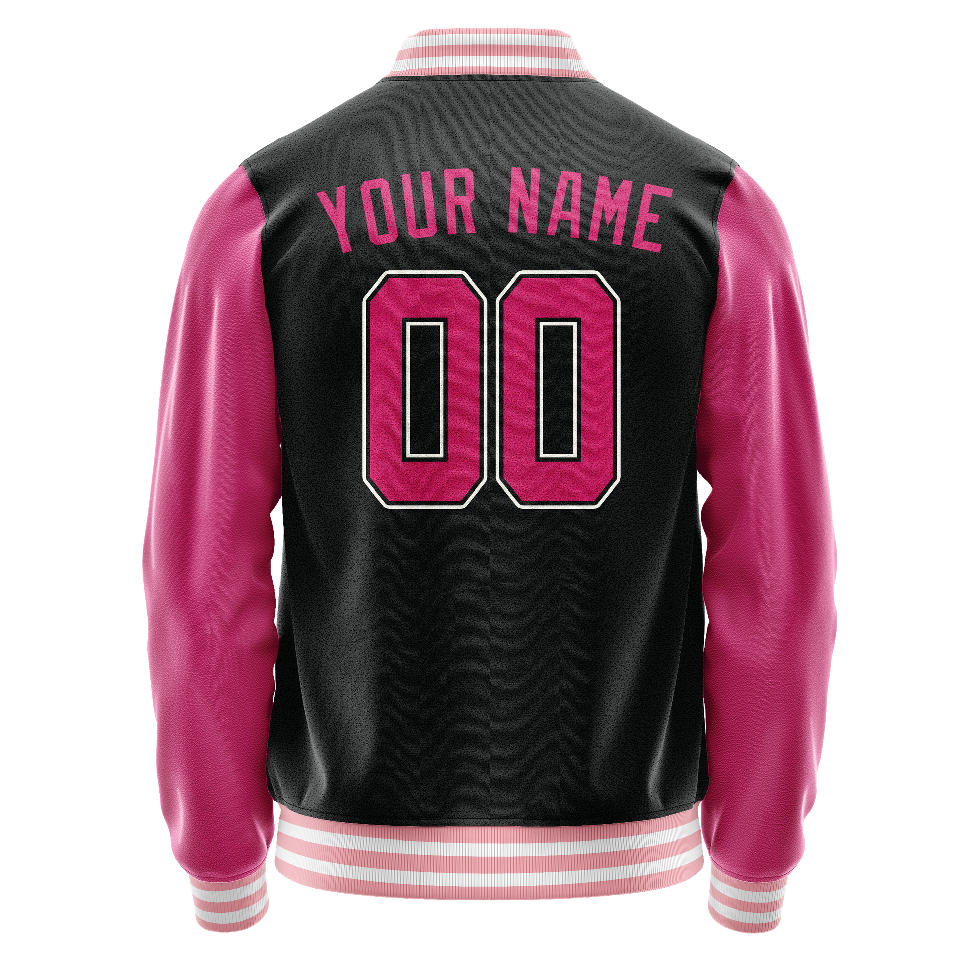 Custom Black Pink Solid Color Varsity Letterman Jacket JA02240617XF023