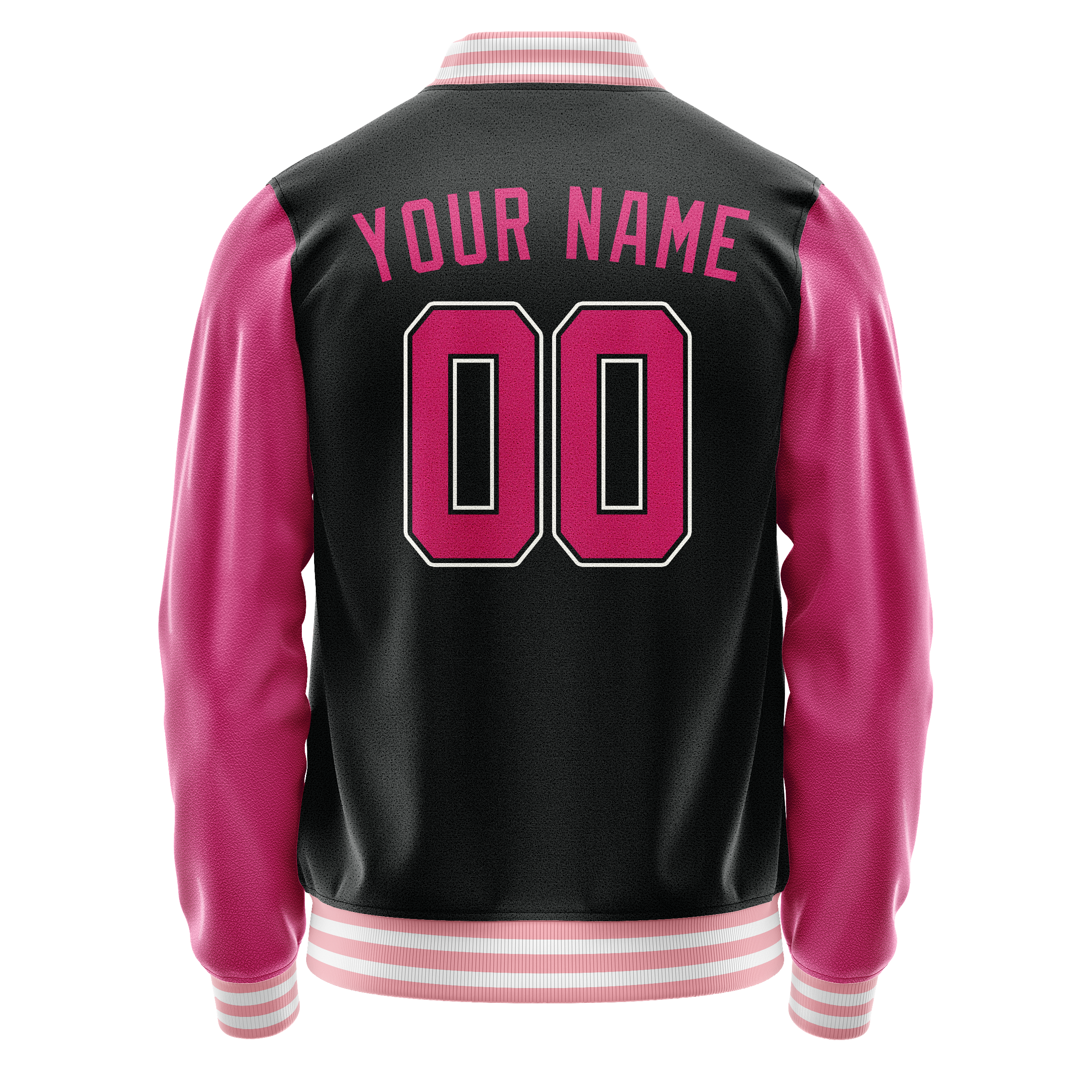 Custom Black Pink Solid Color Varsity Letterman Jacket JA02240617XF023