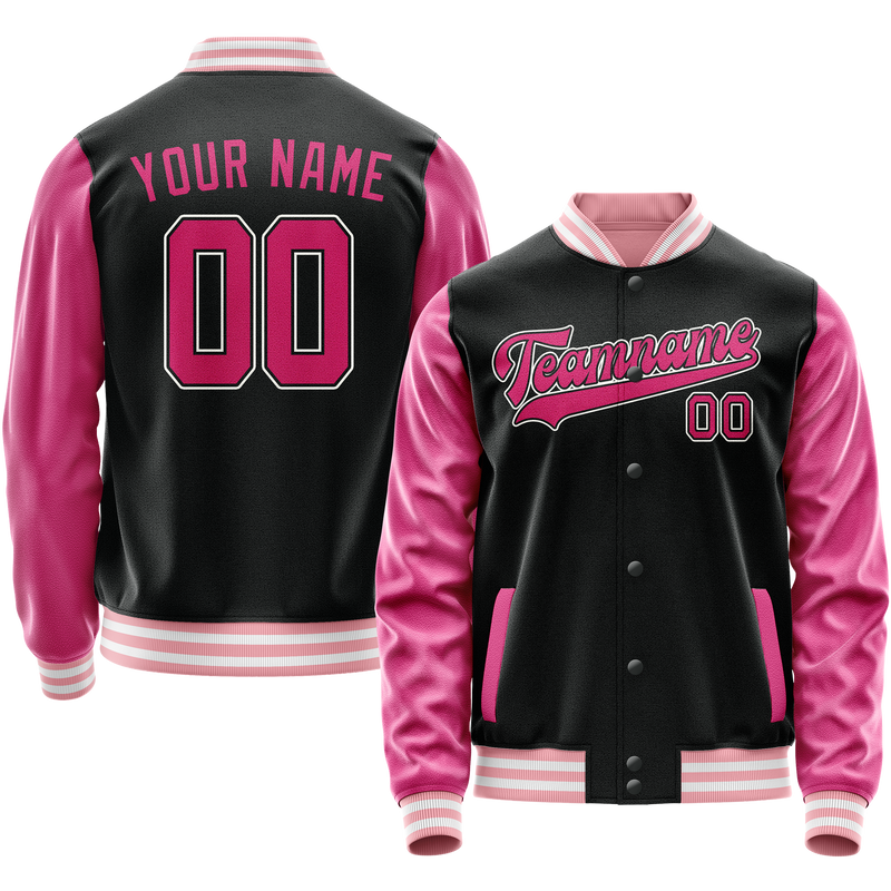 Custom Black Pink Solid Color Varsity Letterman Jacket JA02240617XF023