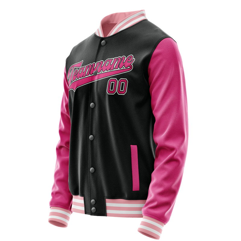 Custom Black Pink Solid Color Varsity Letterman Jacket JA02240617XF023